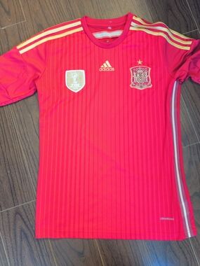 adidas Kids Red Spain Soccer Jersey with Gold Trim